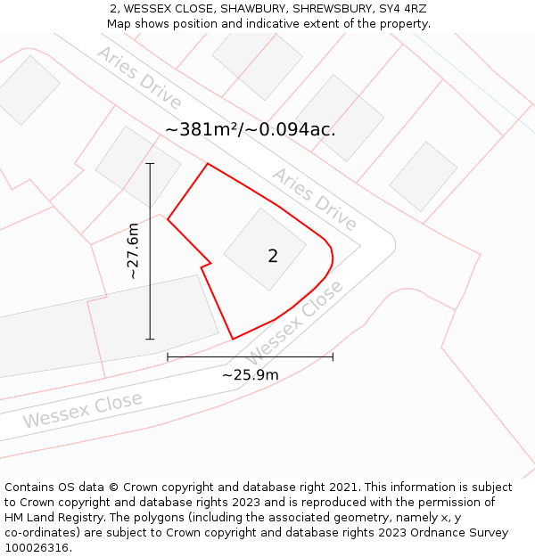 2, WESSEX CLOSE, SHAWBURY, SHREWSBURY, SY4 4RZ: Plot and title map