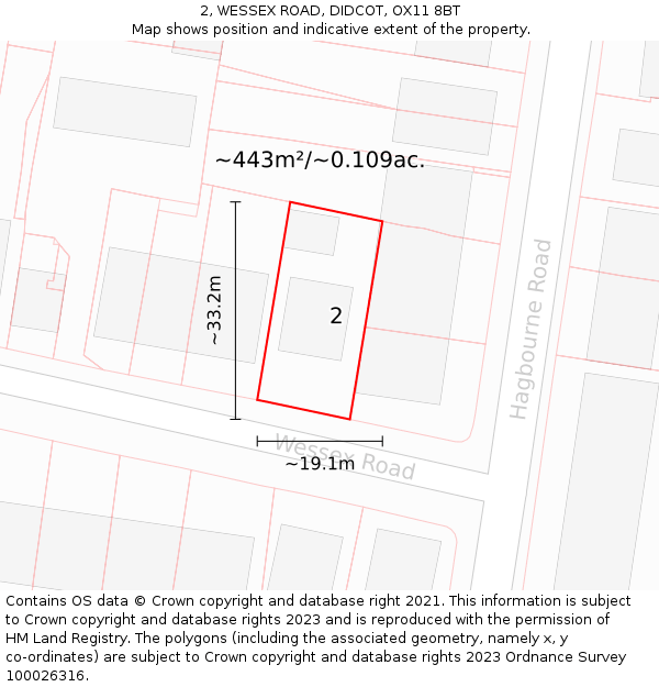 2, WESSEX ROAD, DIDCOT, OX11 8BT: Plot and title map