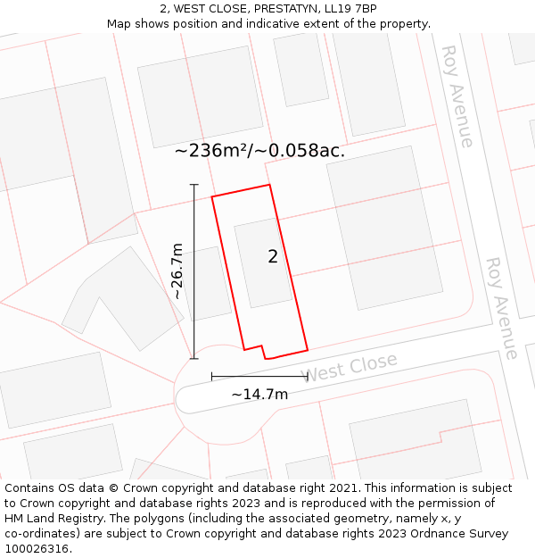 2, WEST CLOSE, PRESTATYN, LL19 7BP: Plot and title map
