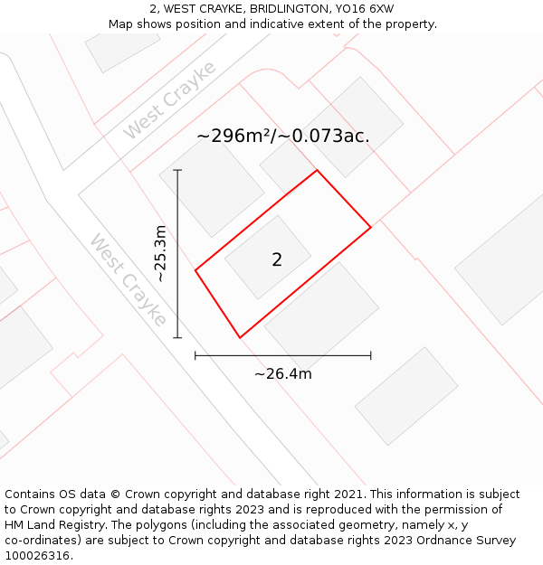 2, WEST CRAYKE, BRIDLINGTON, YO16 6XW: Plot and title map