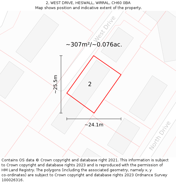 2, WEST DRIVE, HESWALL, WIRRAL, CH60 0BA: Plot and title map
