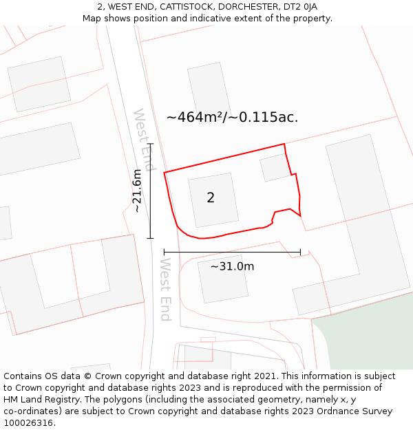 2, WEST END, CATTISTOCK, DORCHESTER, DT2 0JA: Plot and title map