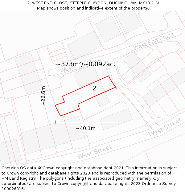 2, WEST END CLOSE, STEEPLE CLAYDON, BUCKINGHAM, MK18 2LN: Plot and title map