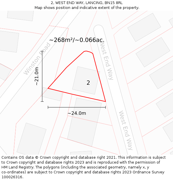 2, WEST END WAY, LANCING, BN15 8RL: Plot and title map