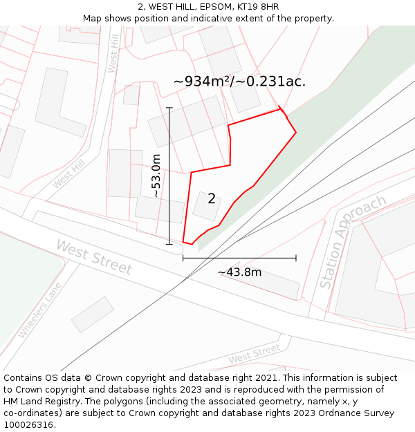 2, WEST HILL, EPSOM, KT19 8HR: Plot and title map