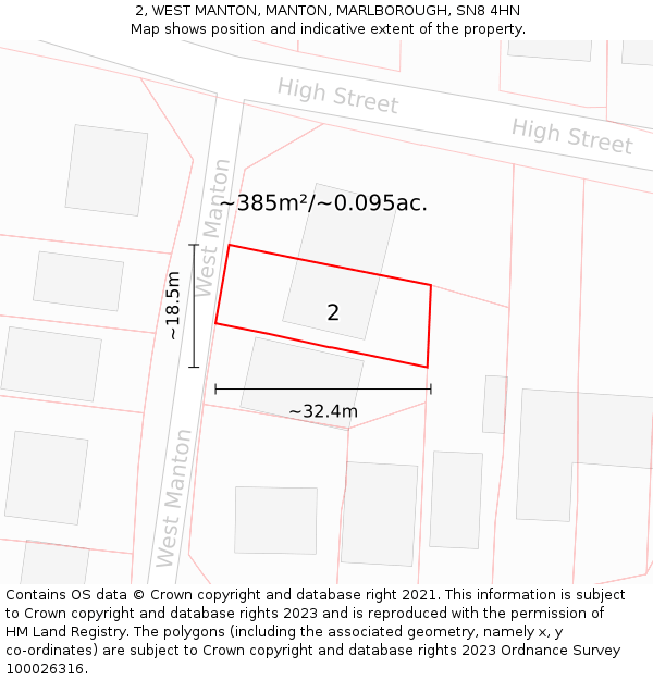 2, WEST MANTON, MANTON, MARLBOROUGH, SN8 4HN: Plot and title map