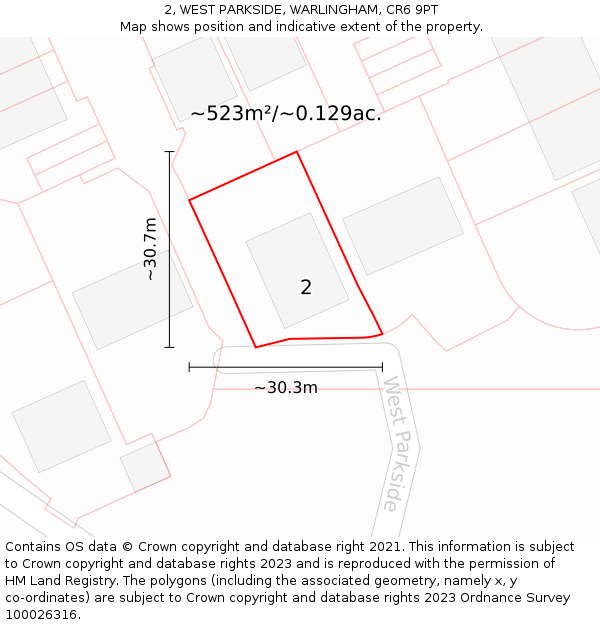 2, WEST PARKSIDE, WARLINGHAM, CR6 9PT: Plot and title map