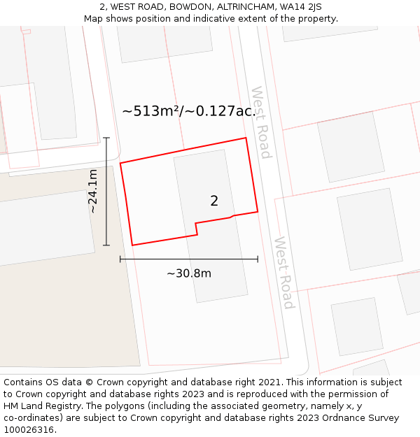 2, WEST ROAD, BOWDON, ALTRINCHAM, WA14 2JS: Plot and title map