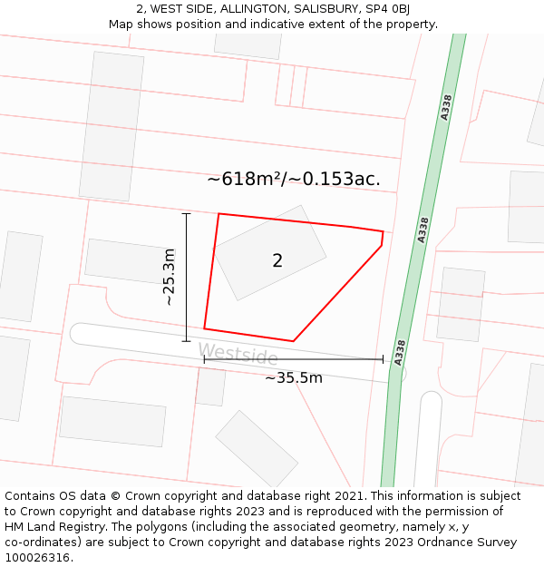 2, WEST SIDE, ALLINGTON, SALISBURY, SP4 0BJ: Plot and title map