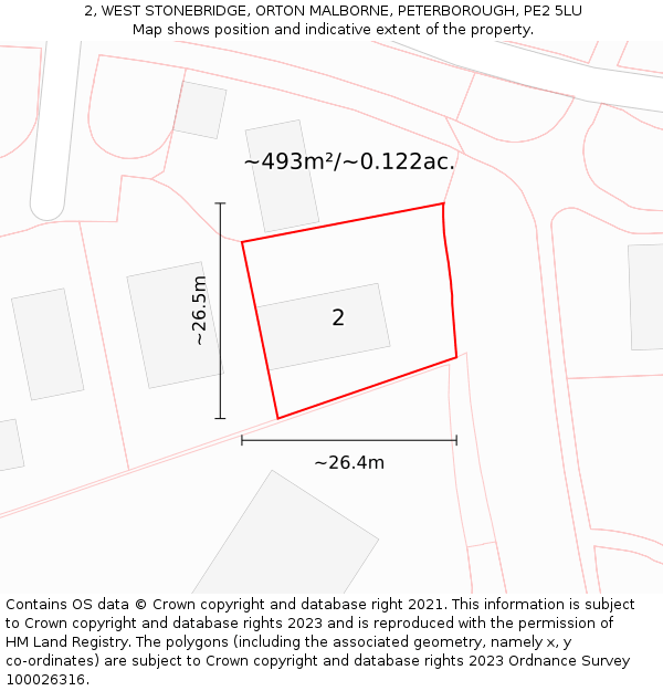 2, WEST STONEBRIDGE, ORTON MALBORNE, PETERBOROUGH, PE2 5LU: Plot and title map
