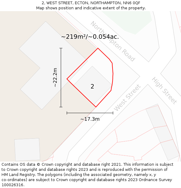 2, WEST STREET, ECTON, NORTHAMPTON, NN6 0QF: Plot and title map