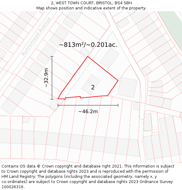 2, WEST TOWN COURT, BRISTOL, BS4 5BH: Plot and title map