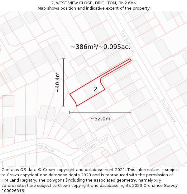 2, WEST VIEW CLOSE, BRIGHTON, BN2 6AN: Plot and title map