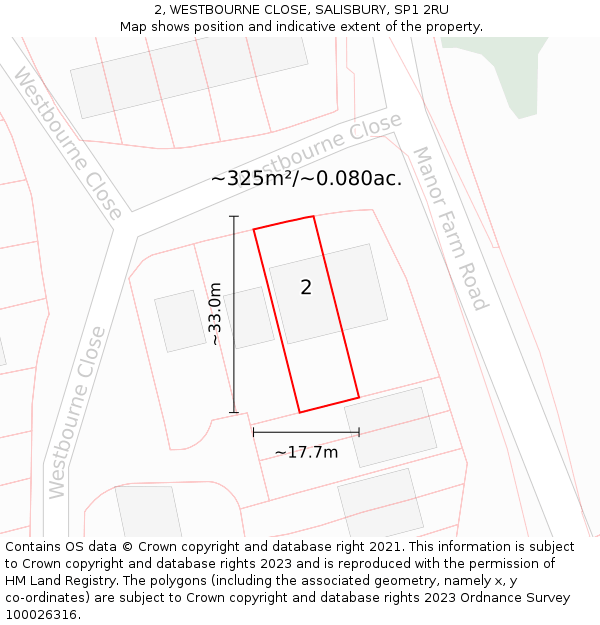 2, WESTBOURNE CLOSE, SALISBURY, SP1 2RU: Plot and title map
