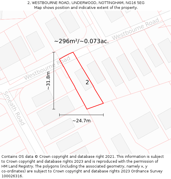 2, WESTBOURNE ROAD, UNDERWOOD, NOTTINGHAM, NG16 5EG: Plot and title map