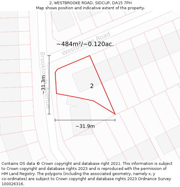 2, WESTBROOKE ROAD, SIDCUP, DA15 7PH: Plot and title map