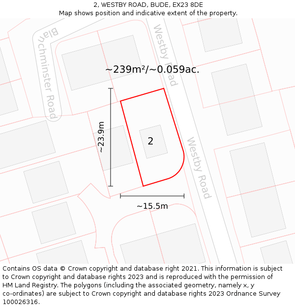 2, WESTBY ROAD, BUDE, EX23 8DE: Plot and title map