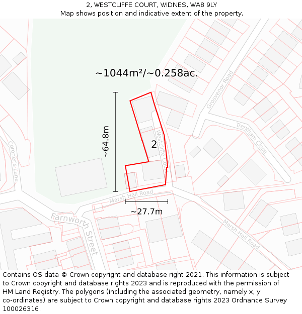 2, WESTCLIFFE COURT, WIDNES, WA8 9LY: Plot and title map