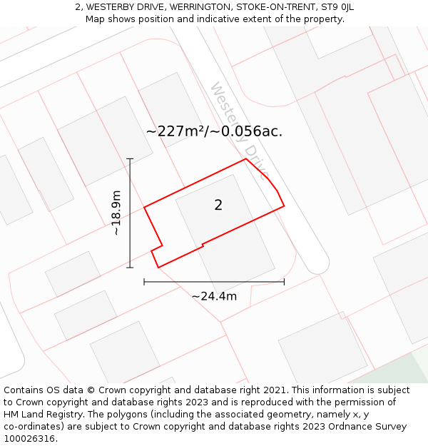 2, WESTERBY DRIVE, WERRINGTON, STOKE-ON-TRENT, ST9 0JL: Plot and title map