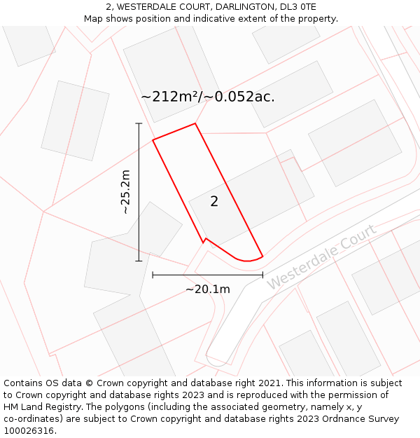 2, WESTERDALE COURT, DARLINGTON, DL3 0TE: Plot and title map
