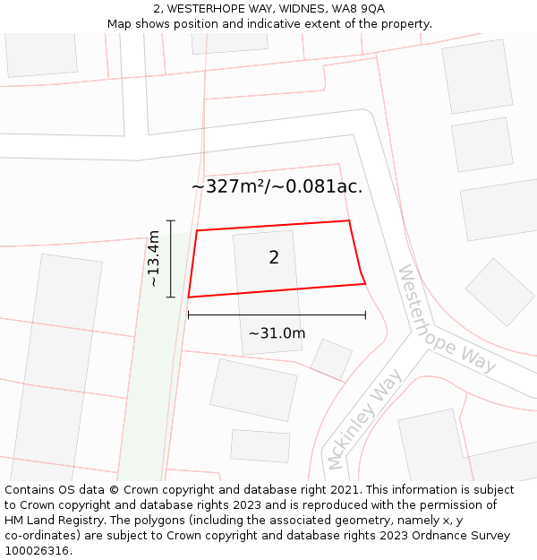 2, WESTERHOPE WAY, WIDNES, WA8 9QA: Plot and title map