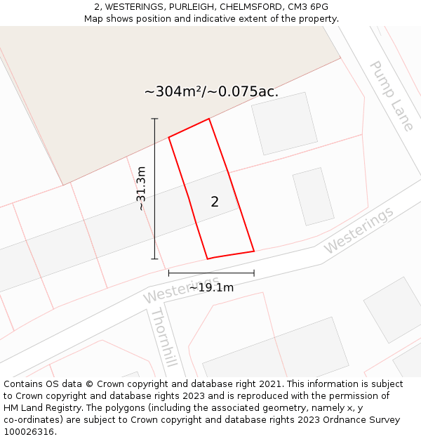 2, WESTERINGS, PURLEIGH, CHELMSFORD, CM3 6PG: Plot and title map