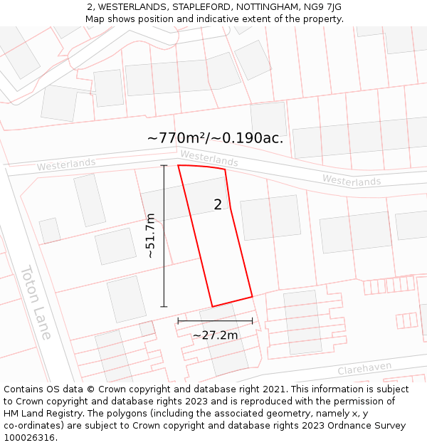 2, WESTERLANDS, STAPLEFORD, NOTTINGHAM, NG9 7JG: Plot and title map