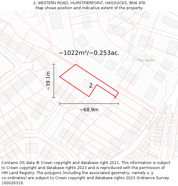 2, WESTERN ROAD, HURSTPIERPOINT, HASSOCKS, BN6 9TA: Plot and title map