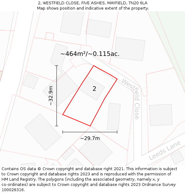 2, WESTFIELD CLOSE, FIVE ASHES, MAYFIELD, TN20 6LA: Plot and title map
