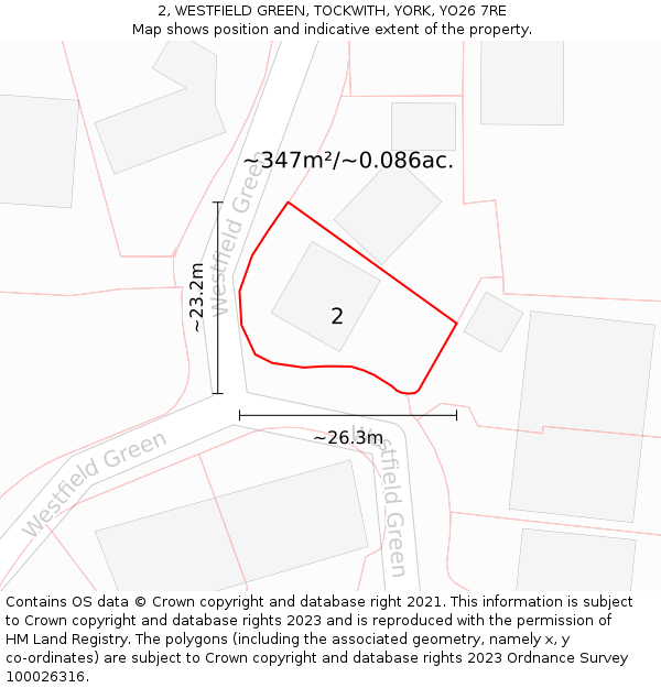 2, WESTFIELD GREEN, TOCKWITH, YORK, YO26 7RE: Plot and title map