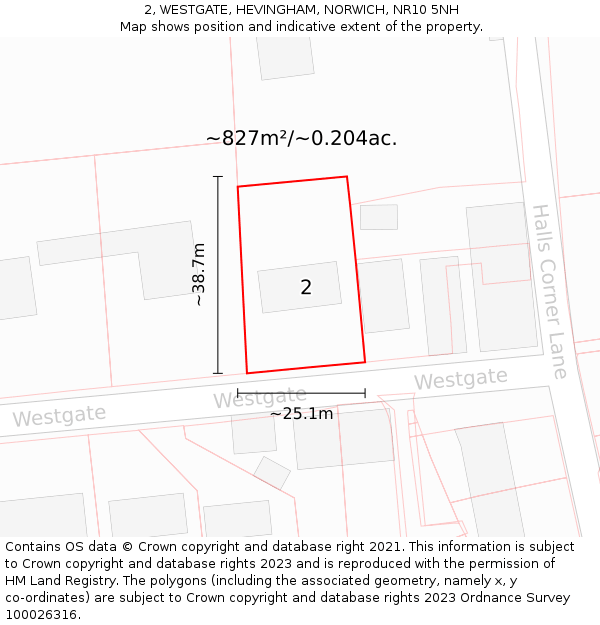 2, WESTGATE, HEVINGHAM, NORWICH, NR10 5NH: Plot and title map