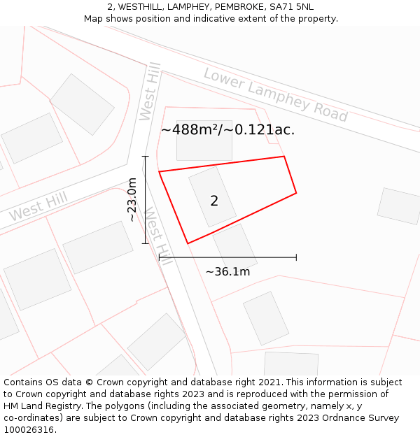 2, WESTHILL, LAMPHEY, PEMBROKE, SA71 5NL: Plot and title map