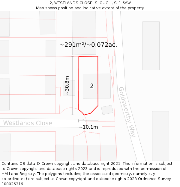 2, WESTLANDS CLOSE, SLOUGH, SL1 6AW: Plot and title map