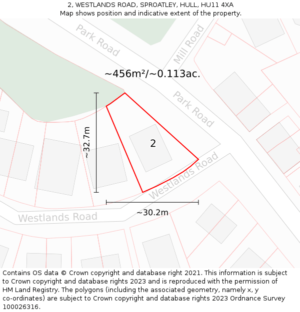 2, WESTLANDS ROAD, SPROATLEY, HULL, HU11 4XA: Plot and title map