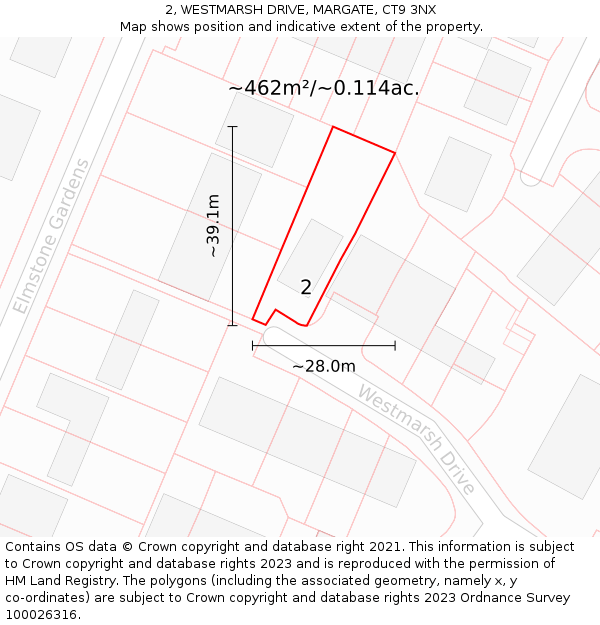 2, WESTMARSH DRIVE, MARGATE, CT9 3NX: Plot and title map