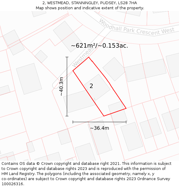 2, WESTMEAD, STANNINGLEY, PUDSEY, LS28 7HA: Plot and title map