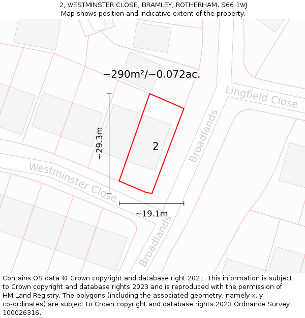 2, WESTMINSTER CLOSE, BRAMLEY, ROTHERHAM, S66 1WJ: Plot and title map