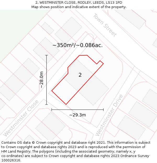 2, WESTMINSTER CLOSE, RODLEY, LEEDS, LS13 1PD: Plot and title map