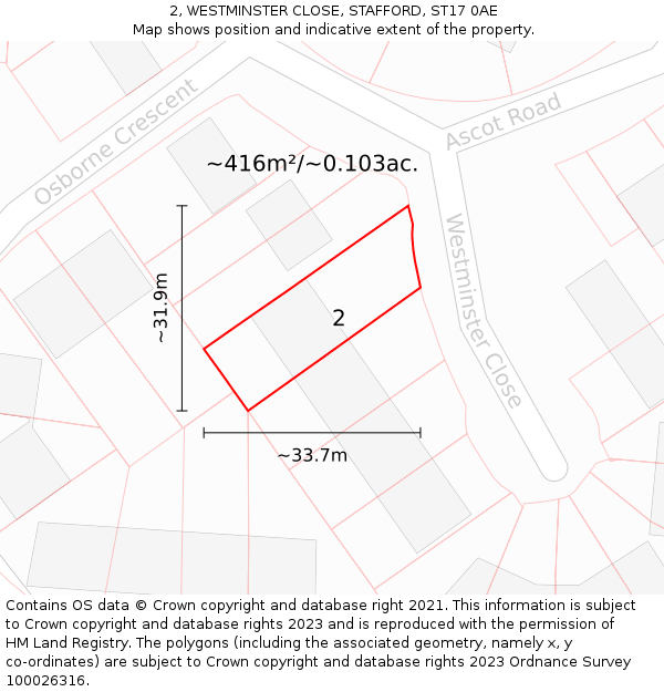 2, WESTMINSTER CLOSE, STAFFORD, ST17 0AE: Plot and title map