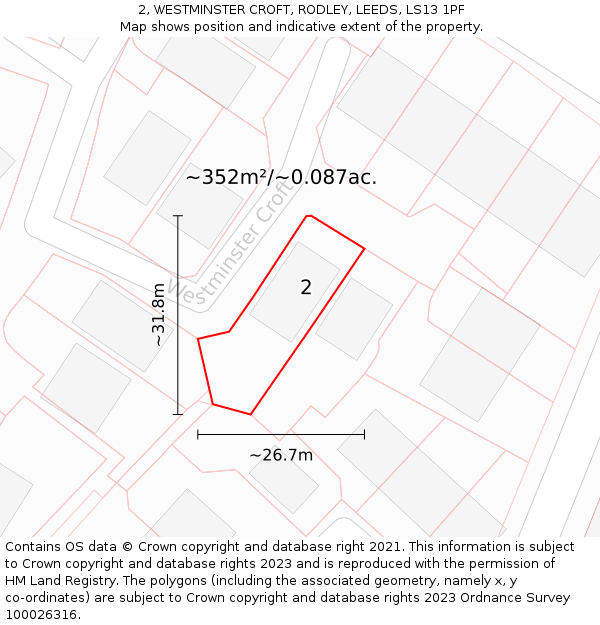 2, WESTMINSTER CROFT, RODLEY, LEEDS, LS13 1PF: Plot and title map
