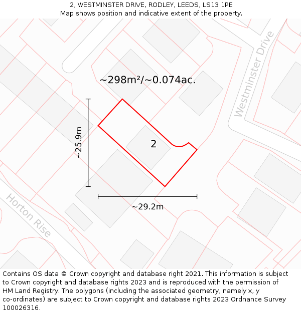 2, WESTMINSTER DRIVE, RODLEY, LEEDS, LS13 1PE: Plot and title map