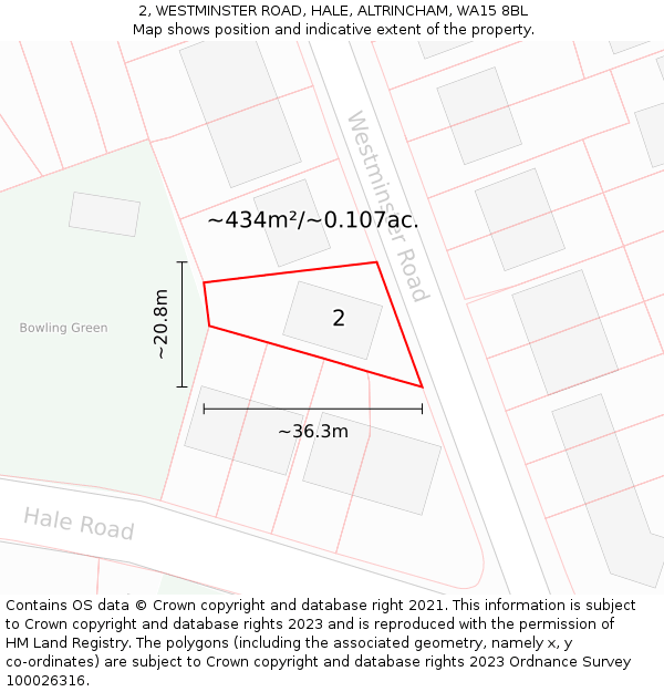 2, WESTMINSTER ROAD, HALE, ALTRINCHAM, WA15 8BL: Plot and title map