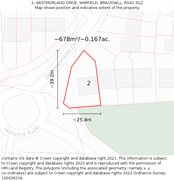 2, WESTMORLAND DRIVE, WARFIELD, BRACKNELL, RG42 3QZ: Plot and title map