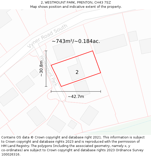 2, WESTMOUNT PARK, PRENTON, CH43 7SZ: Plot and title map