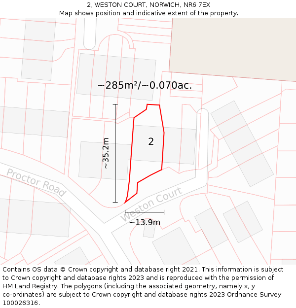 2, WESTON COURT, NORWICH, NR6 7EX: Plot and title map