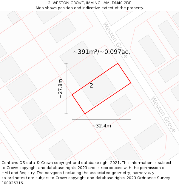 2, WESTON GROVE, IMMINGHAM, DN40 2DE: Plot and title map