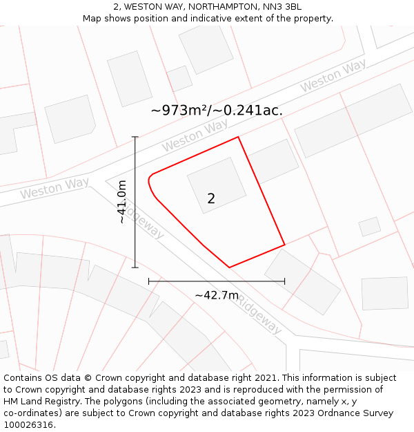 2, WESTON WAY, NORTHAMPTON, NN3 3BL: Plot and title map