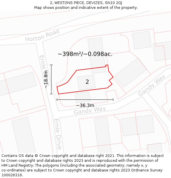 2, WESTONS PIECE, DEVIZES, SN10 2GJ: Plot and title map