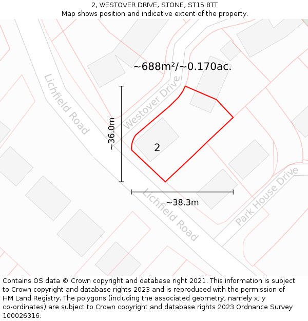 2, WESTOVER DRIVE, STONE, ST15 8TT: Plot and title map