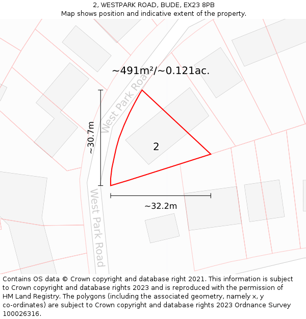 2, WESTPARK ROAD, BUDE, EX23 8PB: Plot and title map